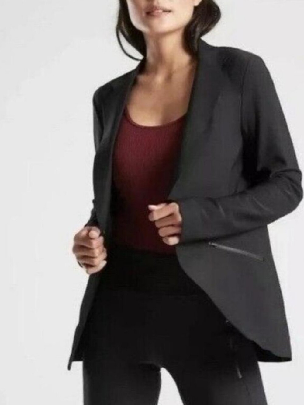 Athleta Black INTERSTELLAR Stretch Blazer-Jacket Vented Back- Snap Button Sz 6